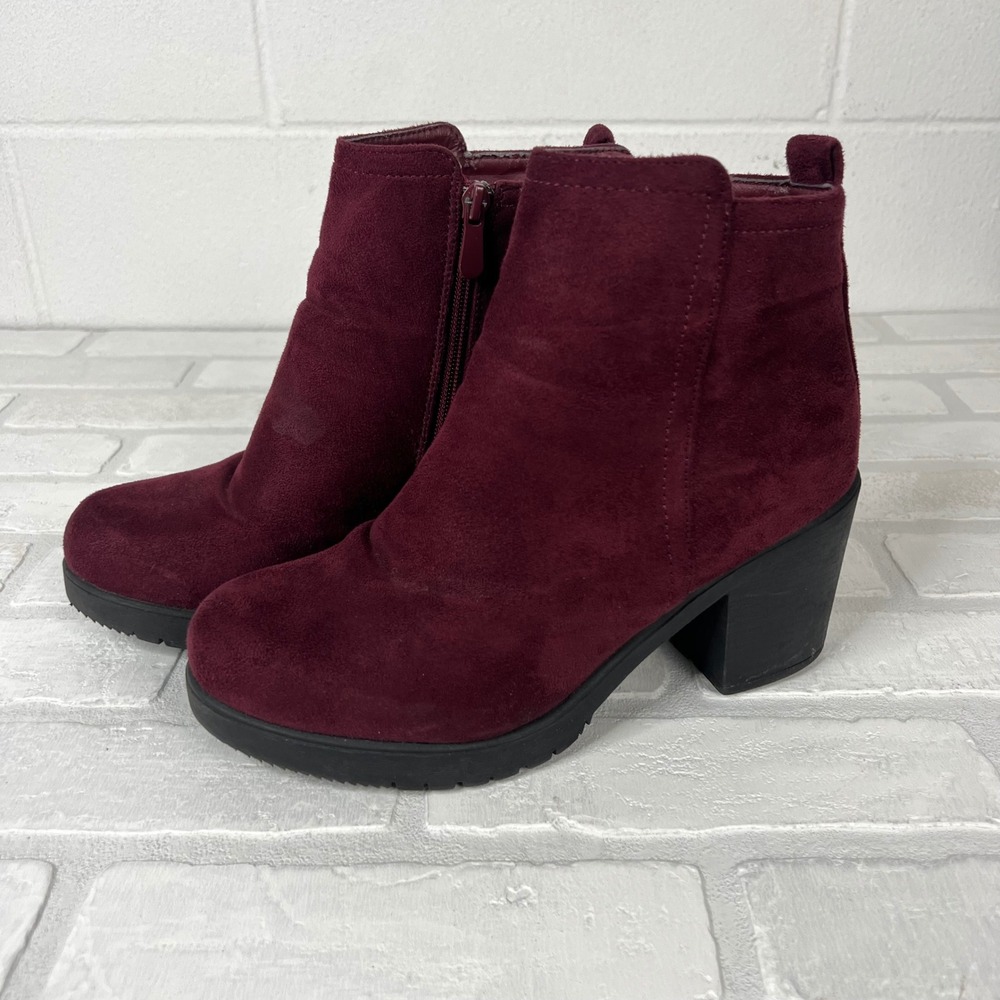 Dream Pairs Zoey-1 Burgundy Faux Suede Platform Block Heel Ankle Boots 8.5